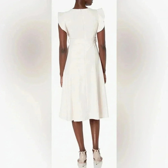 Calvin Klein Women's Flutter Sleeved A-line Dress with Self-Fabric Belt Size 10 - Picture 3 of 9